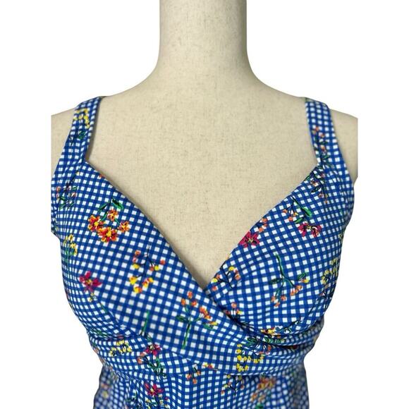 Lands' End Blue Gingham Floral Swim Top Underwire Tankini 14 D Cottagecore Sweet - Picture 9 of 9